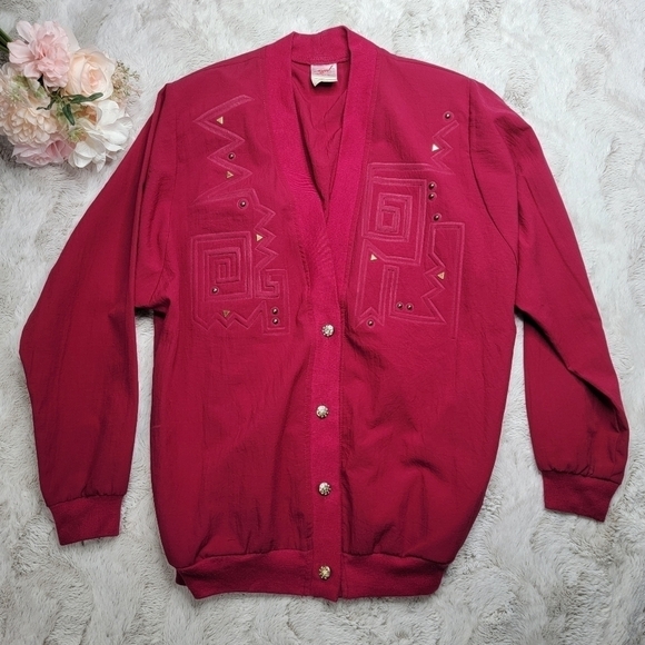 GW Division Of Graff Vintage Pink Polyester Embellish Light Cardigan Jacket Sz S - Picture 1 of 13